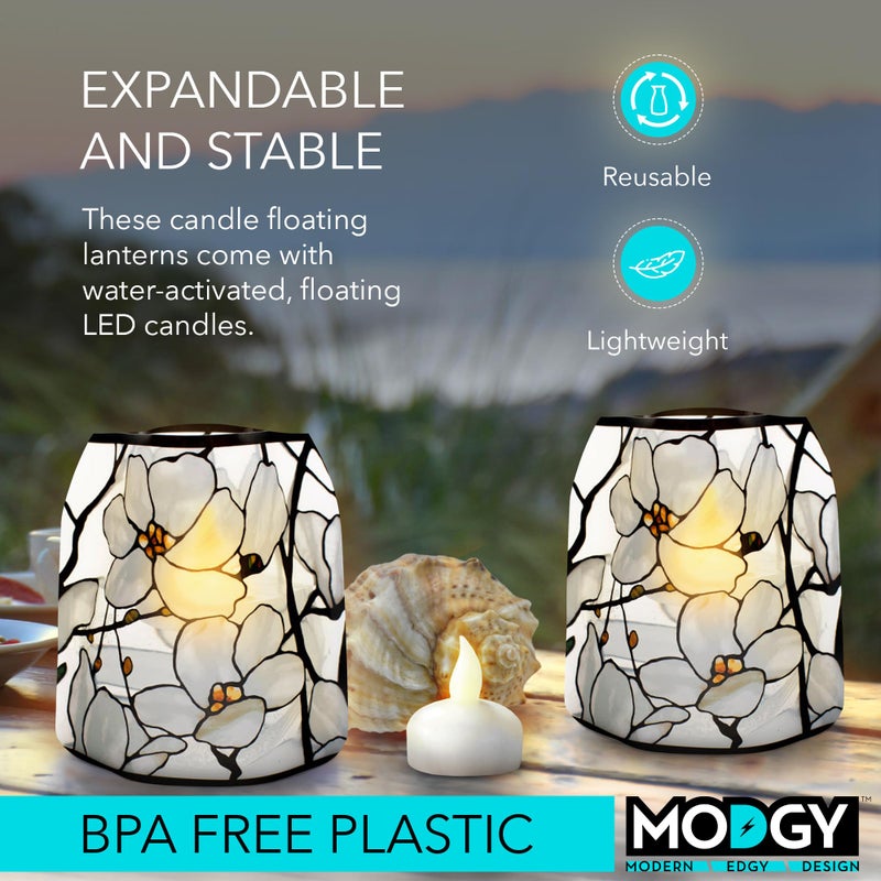 MODGY Luminary Lanterns 4-Pack - Floating LED Candles with Batteries Included - Luminaries are Great for Weddings, Parties, Patios & Celebrations of All Kinds (Louis C. Tiffany Magnolia Window) - Image 3
